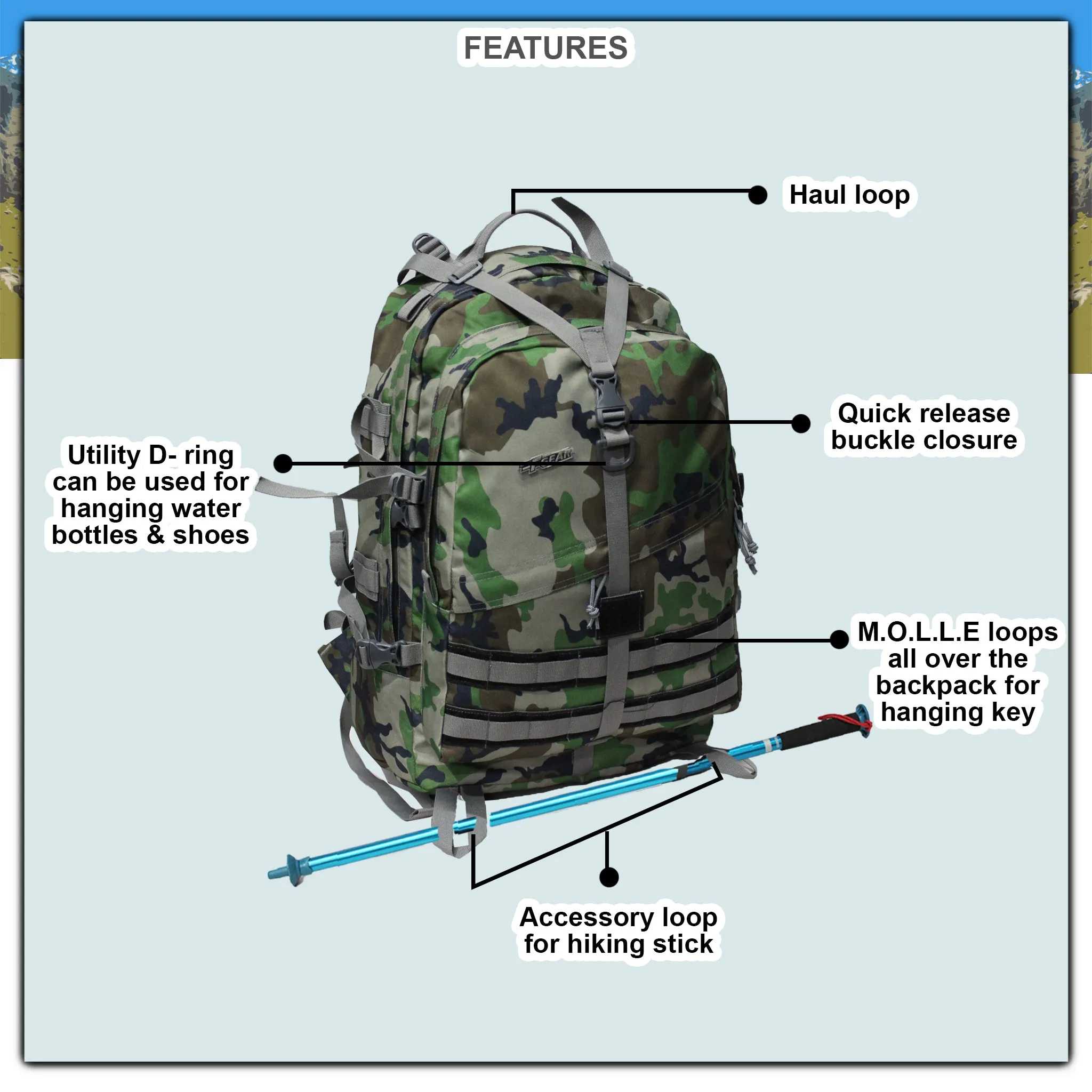 Armour 40L Woodland Rucksack