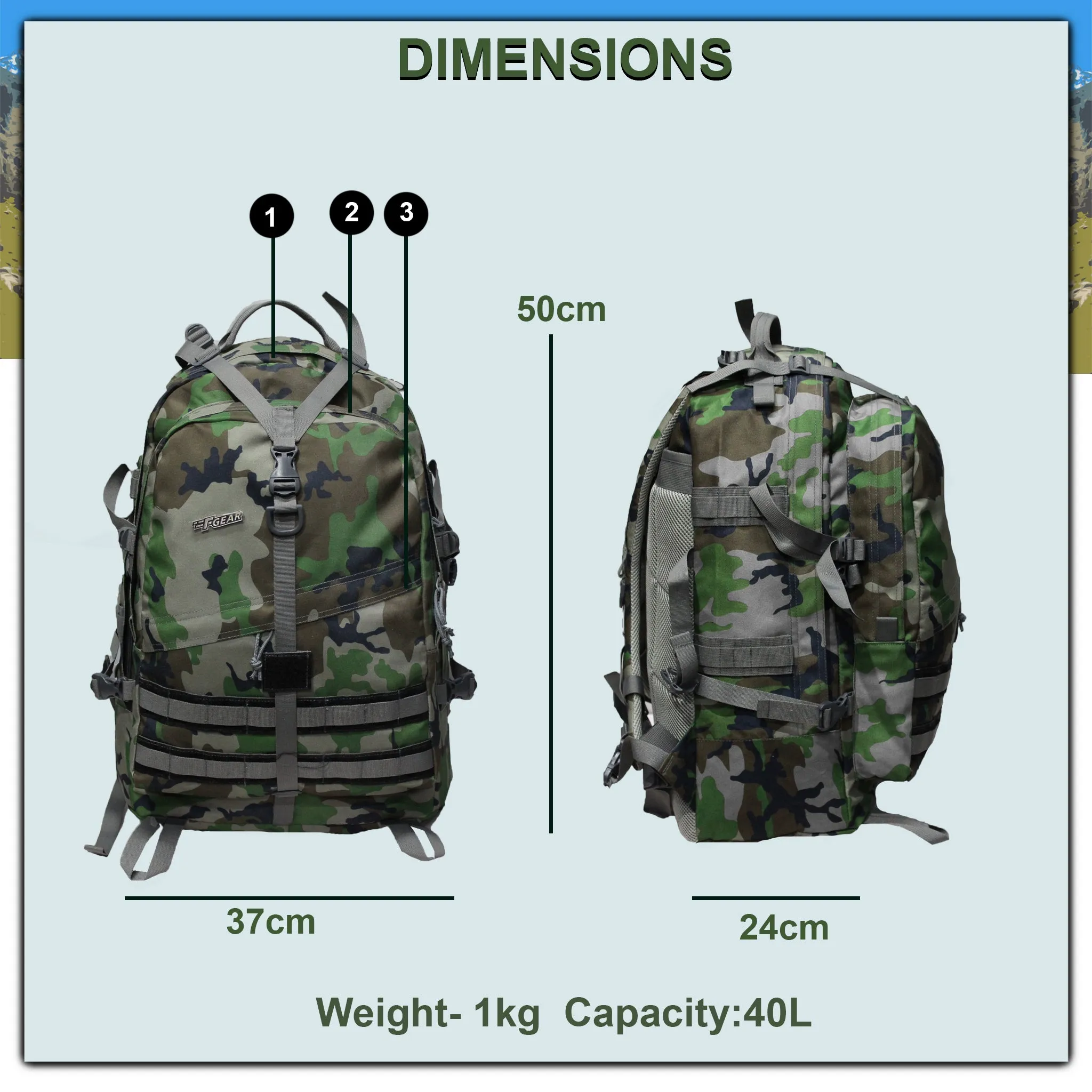 Armour 40L Woodland Rucksack