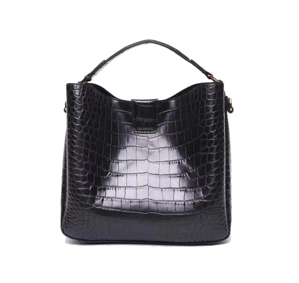 Black Crocodile Leather Medium Hobo Bag  & Purse For Women