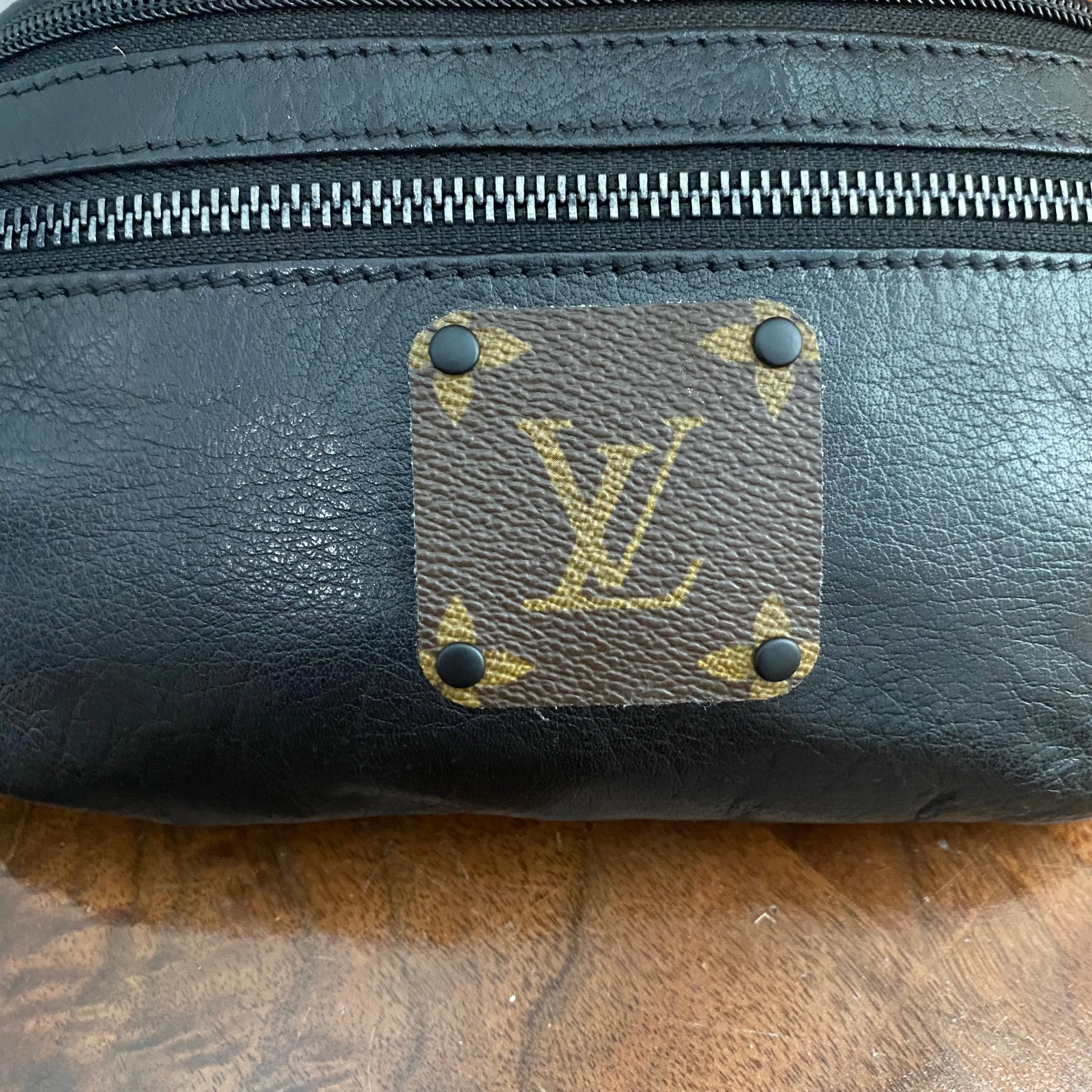 Black Leather Sling Bag/Fanny Pack/Bumbag - Monogram LV