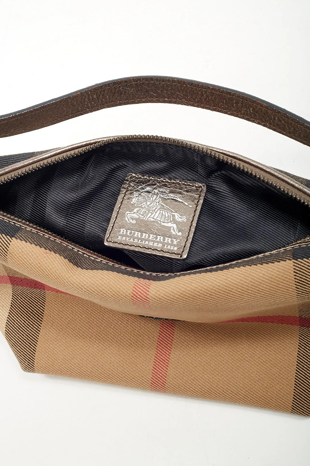 Burberry Beige Nova Check Canvas & Metallic Leather Mini Shoulder Pouch