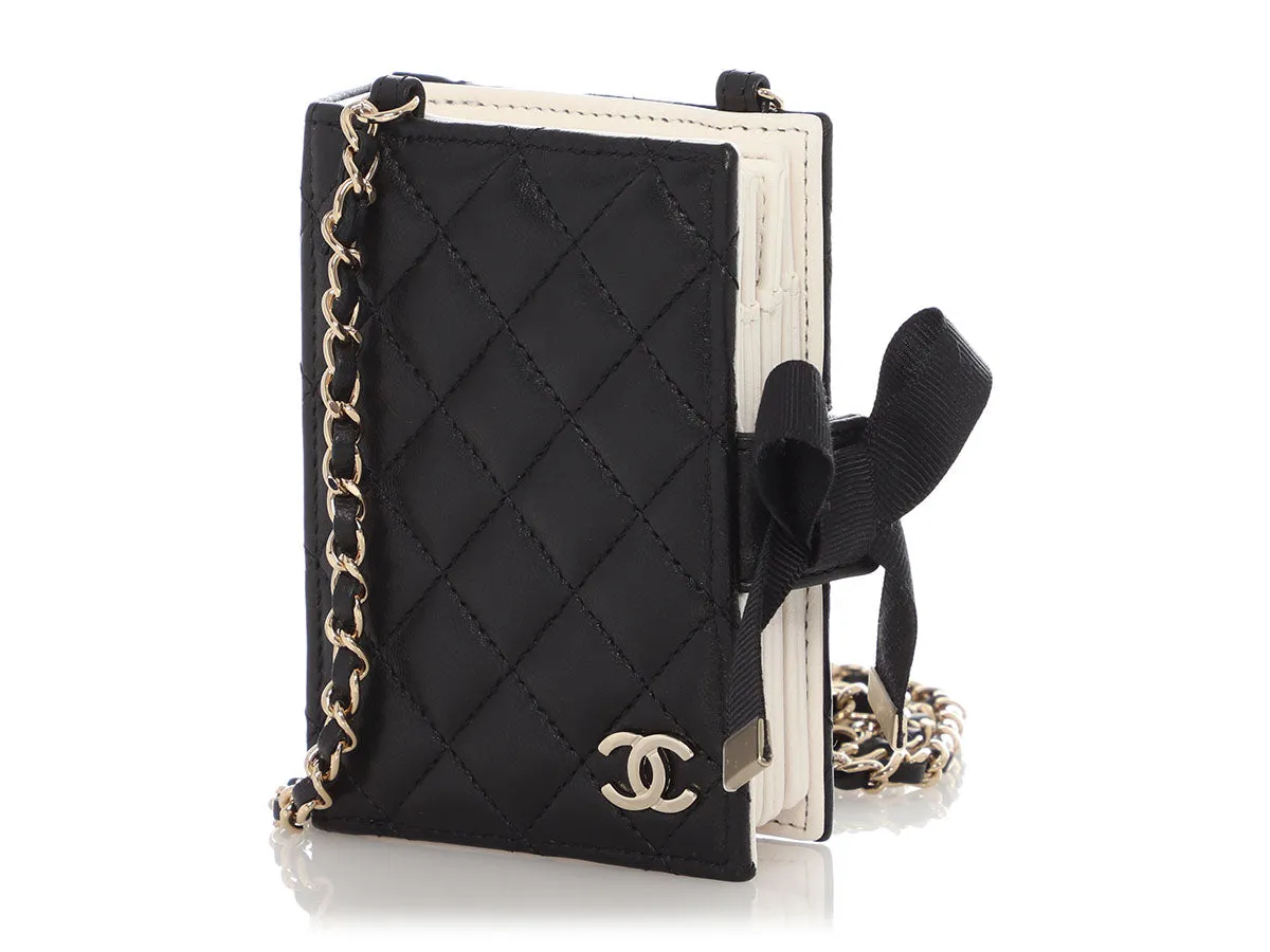 Chanel Black Part-Quilted Lambskin Book Card Holder With Chain