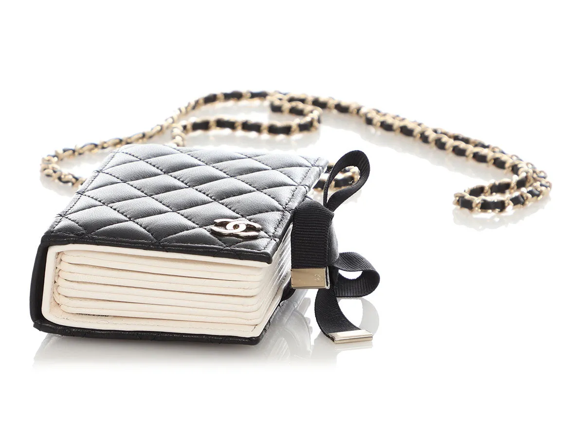 Chanel Black Part-Quilted Lambskin Book Card Holder With Chain