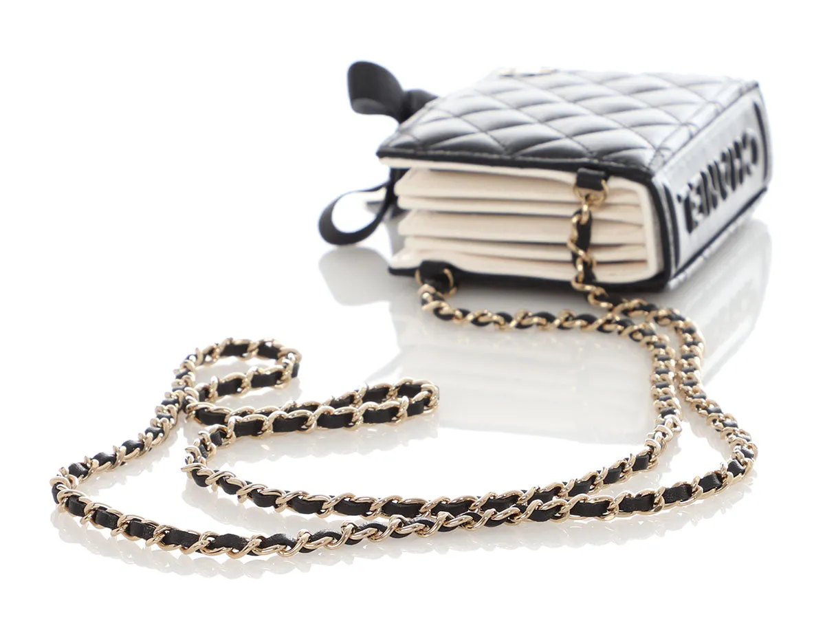 Chanel Black Part-Quilted Lambskin Book Card Holder With Chain