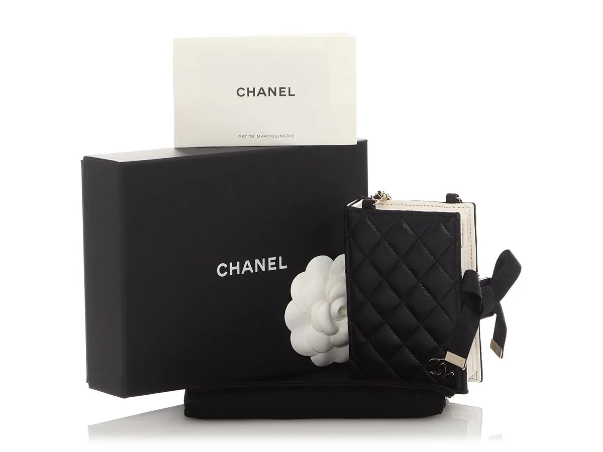 Chanel Black Part-Quilted Lambskin Book Card Holder With Chain