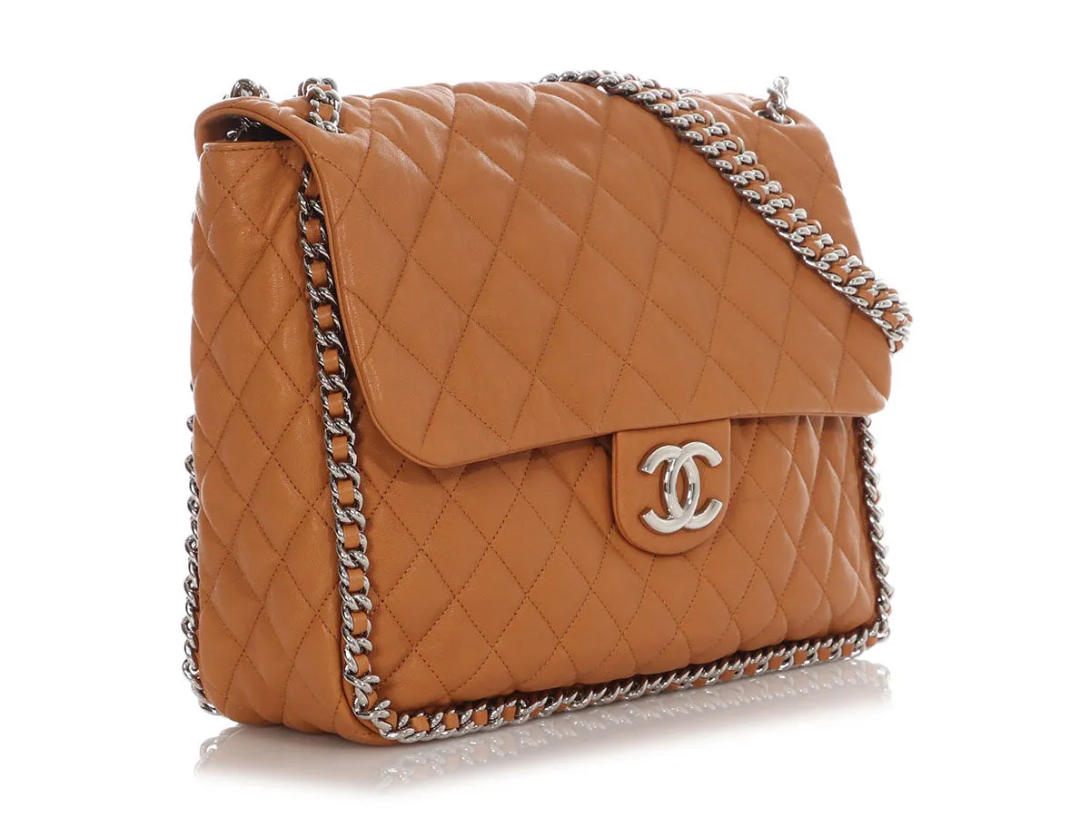 Chanel Maxi Dark Beige Quilted Chain Around Flap