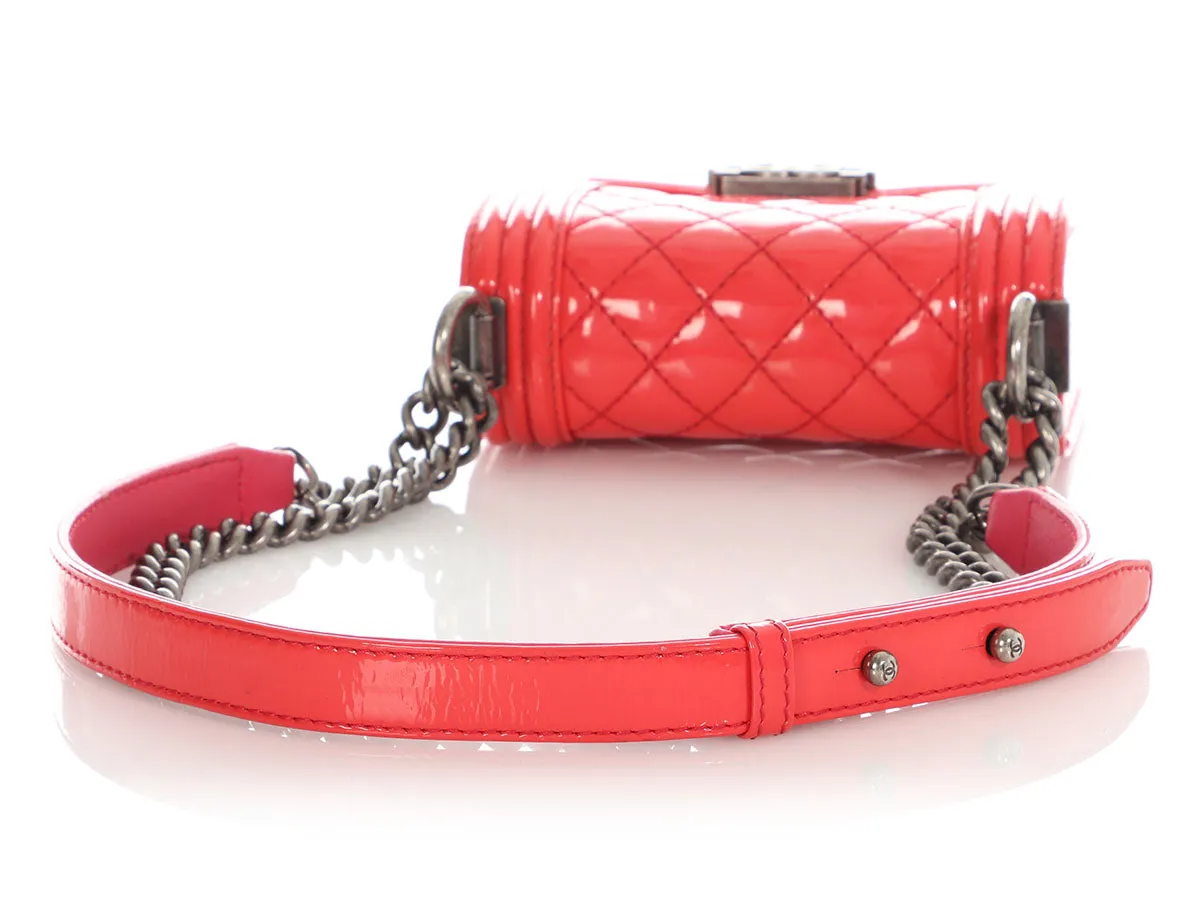 Chanel Mini Red-Pink Quilted Patent Plexiglass Boy Bag