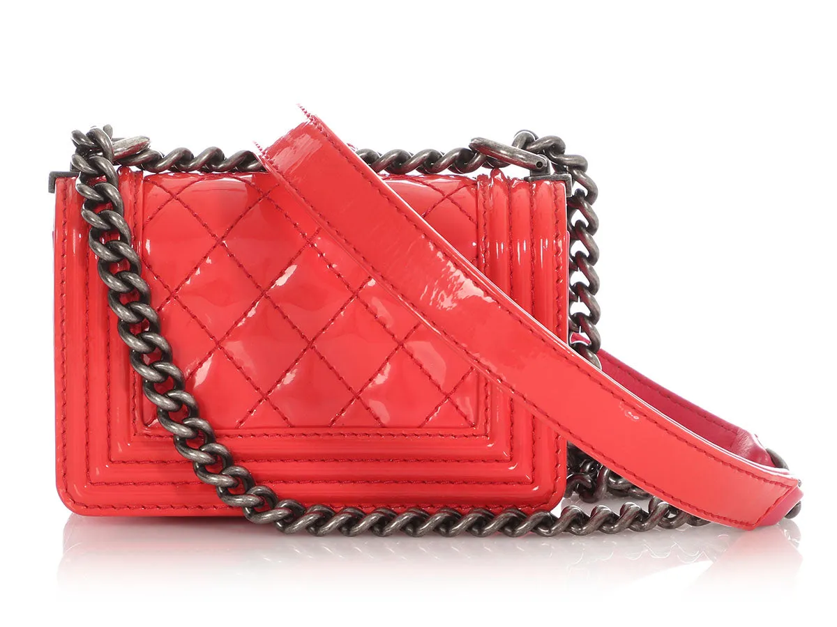 Chanel Mini Red-Pink Quilted Patent Plexiglass Boy Bag