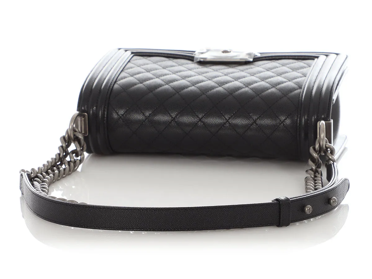 Chanel Old Medium Black Quilted Caviar Boy Bag