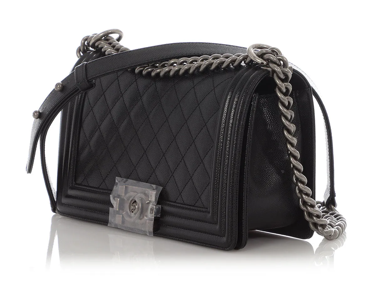 Chanel Old Medium Black Quilted Caviar Boy Bag