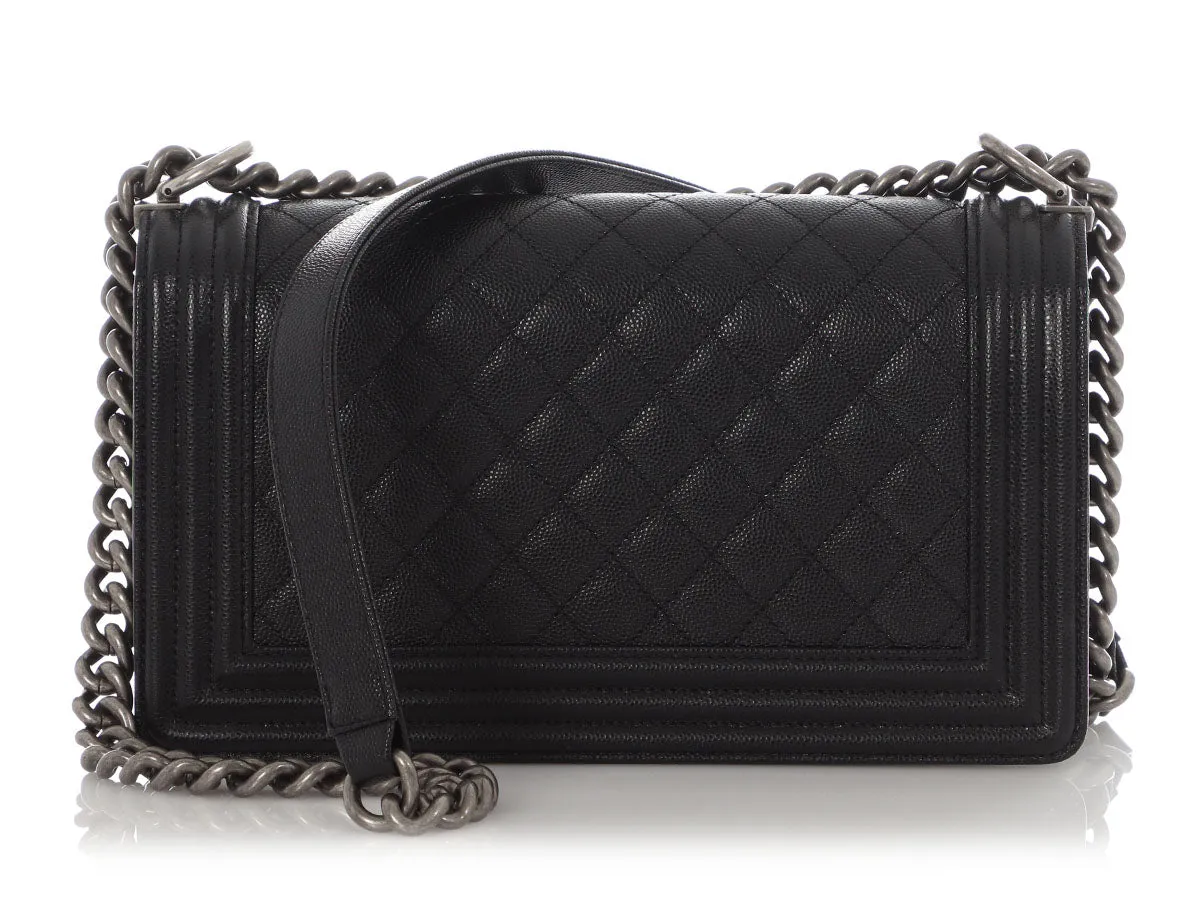 Chanel Old Medium Black Quilted Caviar Boy Bag