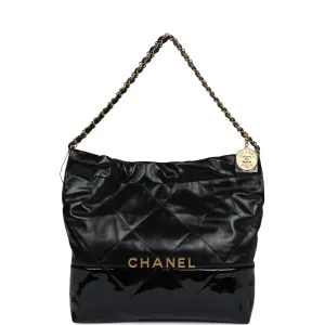 Chanel Small 22 Bag Black Shiny and Patent Calfskin Gold Hardware