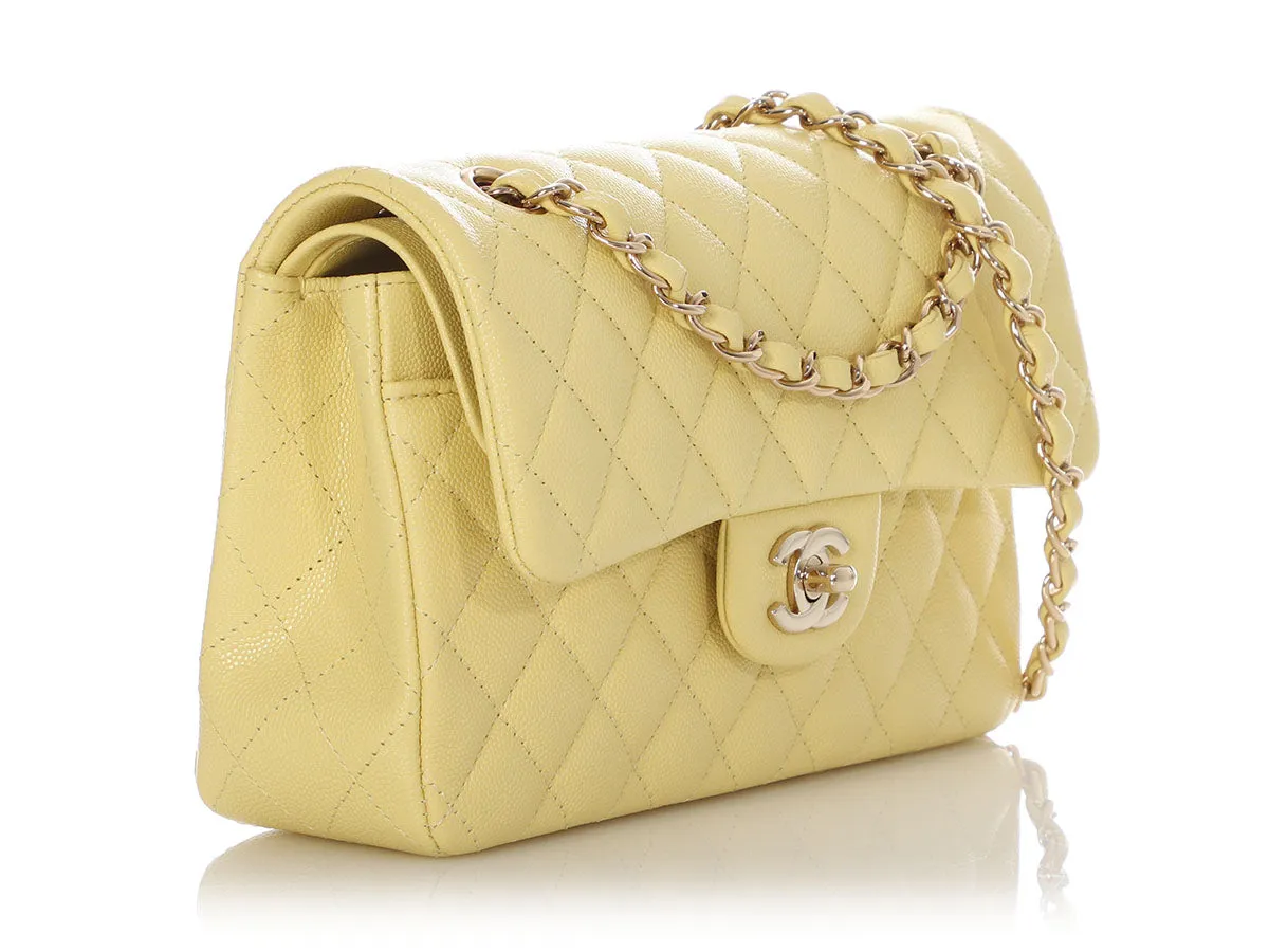 Chanel Small Light Yellow Quilted Caviar Classic Double Flap