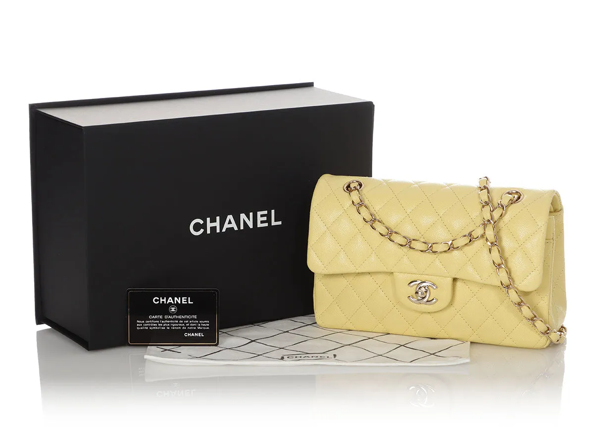 Chanel Small Light Yellow Quilted Caviar Classic Double Flap