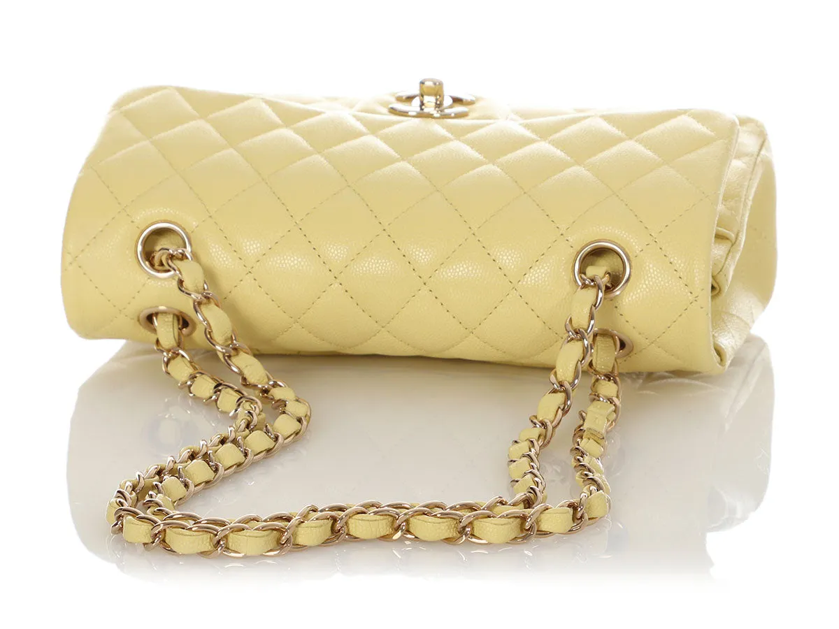 Chanel Small Light Yellow Quilted Caviar Classic Double Flap