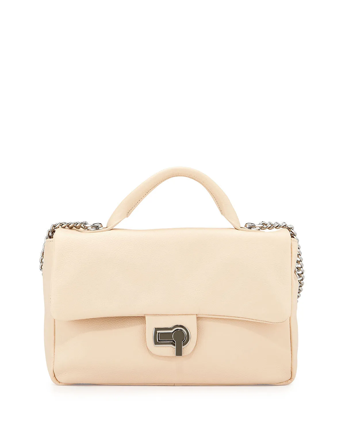 Charles Jourdan Vogue Flap-Top Leather Shoulder Bag, Cream