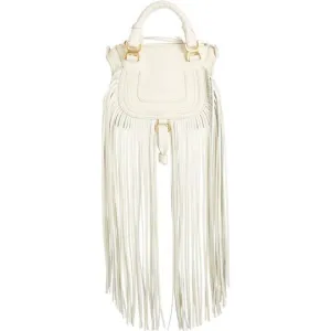 Chloé Crossbody Marcie Mini Fringe Special Edition White Leather Messenger Bag