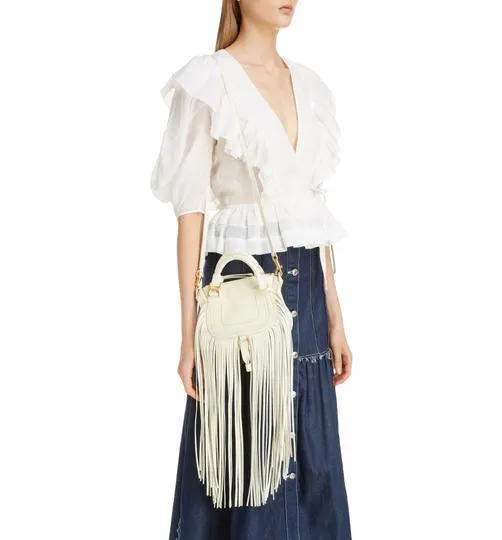 Chloé Crossbody Marcie Mini Fringe Special Edition White Leather Messenger Bag