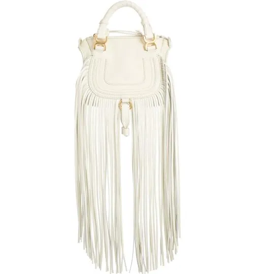 Chloé Crossbody Marcie Mini Fringe Special Edition White Leather Messenger Bag