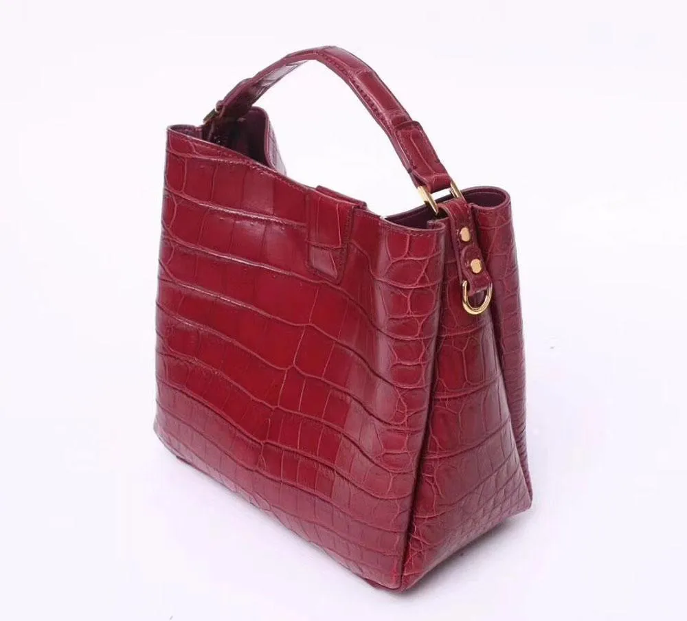 Crocodile Leather Medium Hobo Bag  & Purse For Women Red