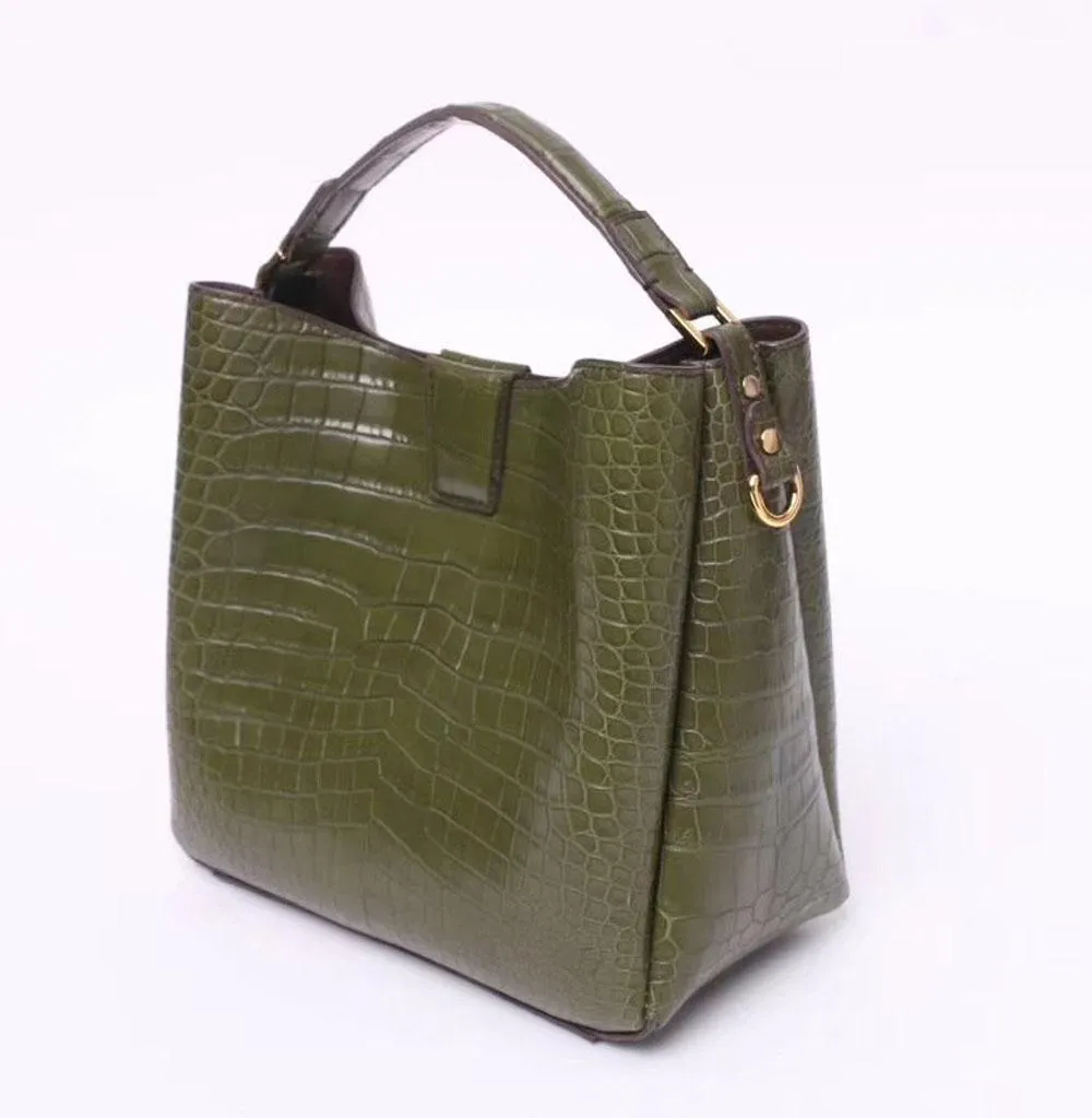 Crocodile Leather Medium Top  Handle Hobo Bag  & Purse Karki