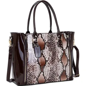 Dasein Zippered Sides with Snakeskin Detail Satchel