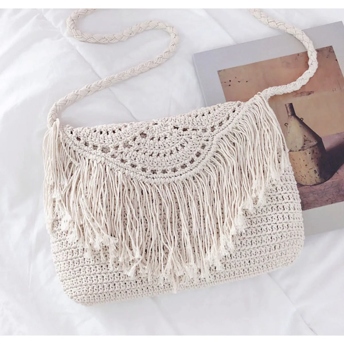 Elena Handbags Handmade Bohemian Tassel Beach Bag