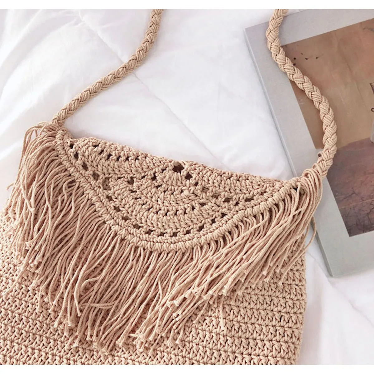 Elena Handbags Handmade Bohemian Tassel Beach Bag