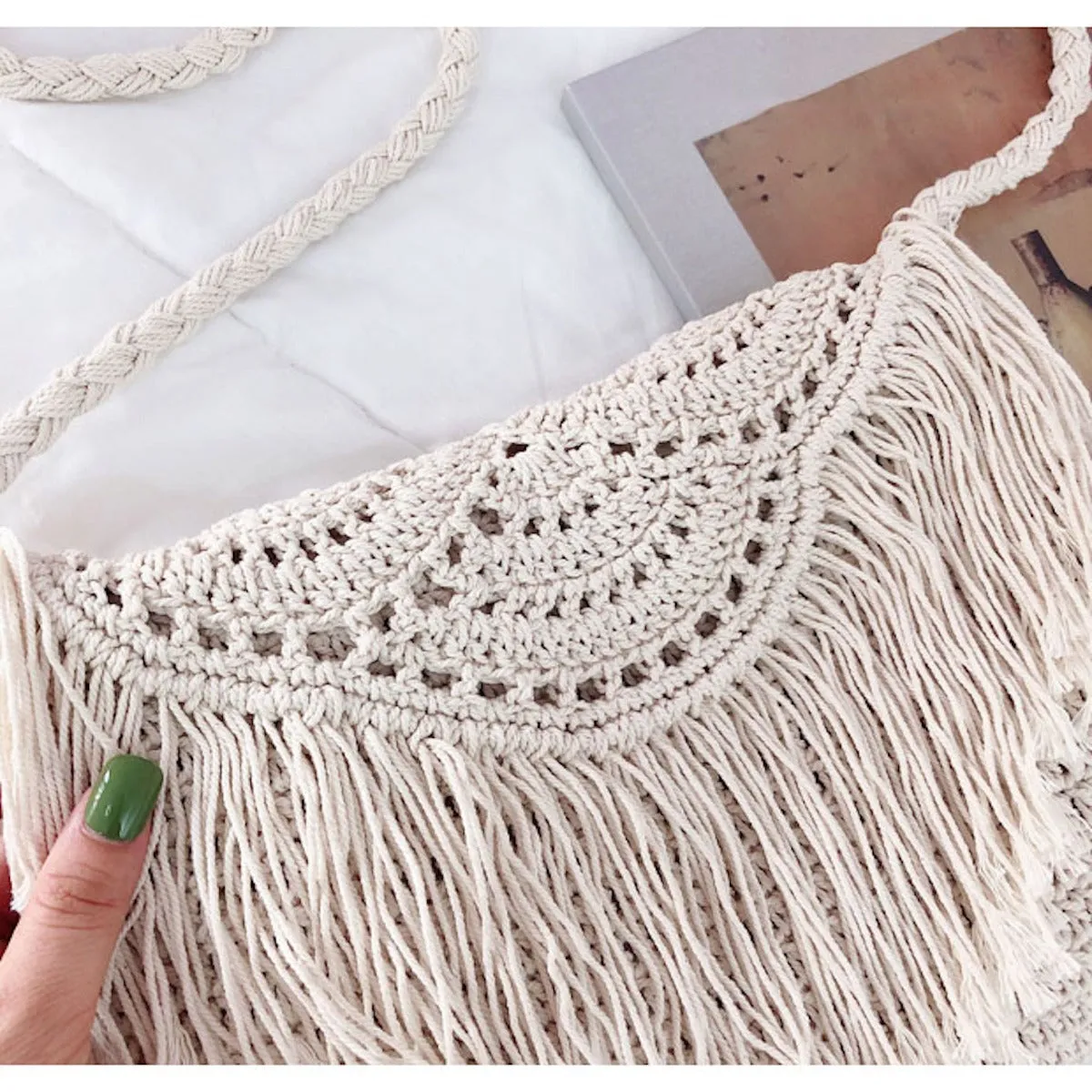 Elena Handbags Handmade Bohemian Tassel Beach Bag