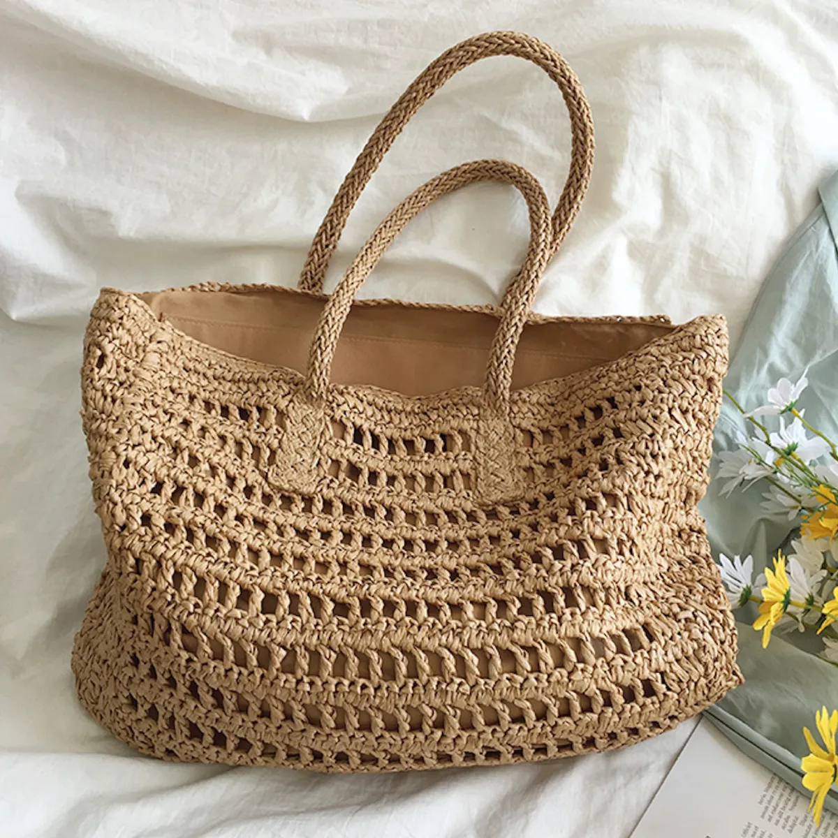 Elena Handbags Large Fashion Straw Woven Tote Bag