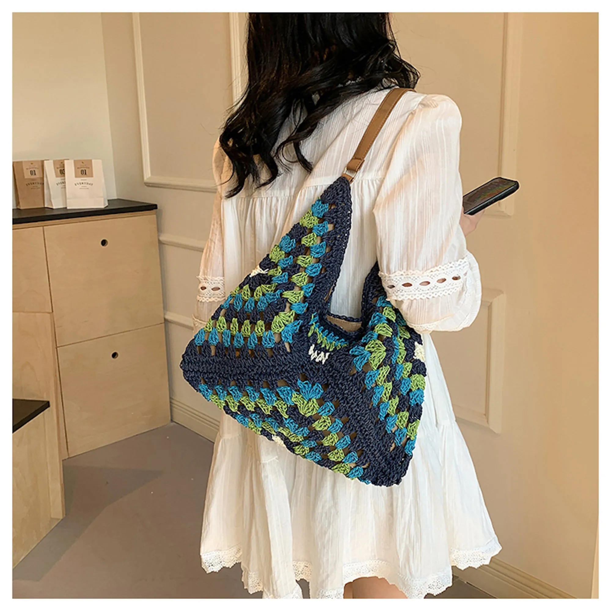 Elena Handbags Straw Woven Fashion Shoulder Bag