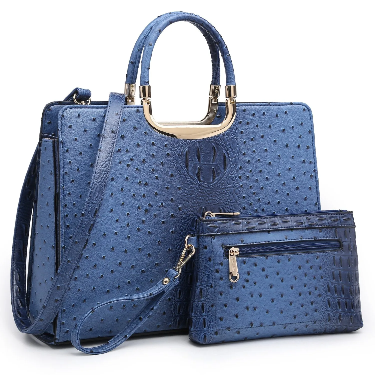 Embossed Pattern Top Handle Handbag with Matching Wallet