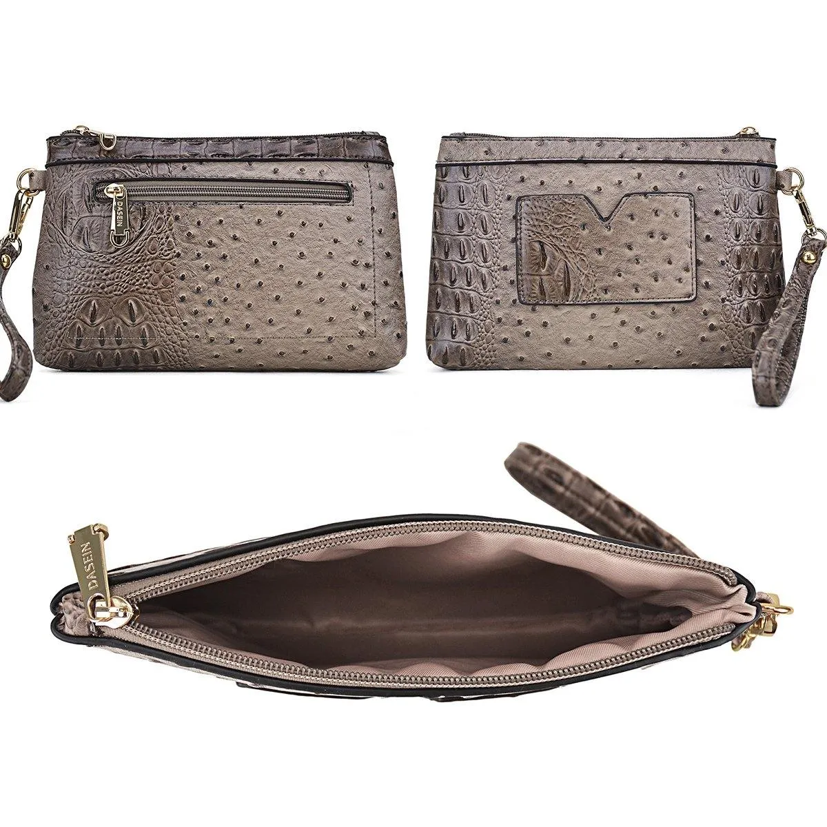 Embossed Pattern Top Handle Handbag with Matching Wallet