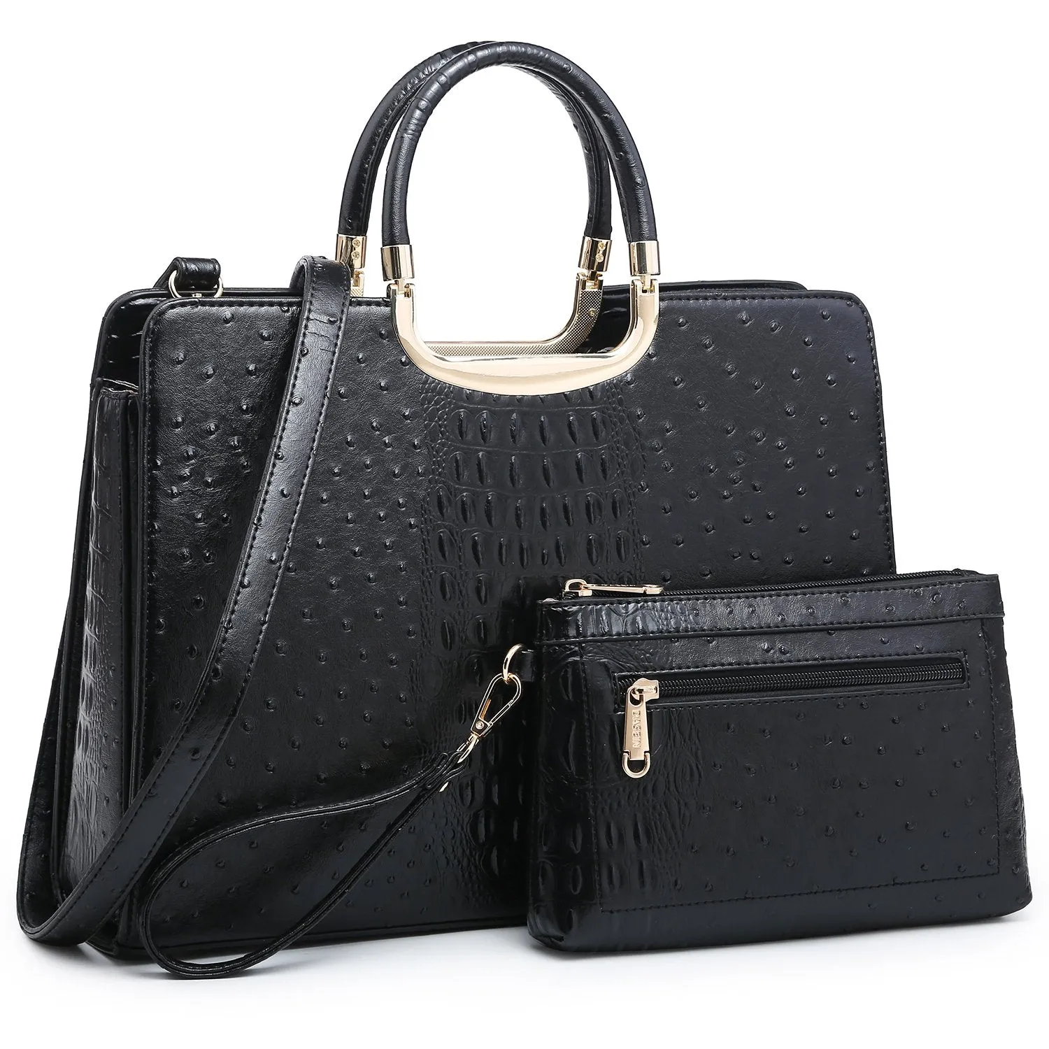 Embossed Pattern Top Handle Handbag with Matching Wallet