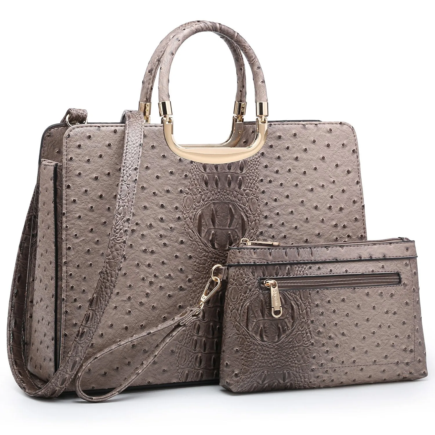 Embossed Pattern Top Handle Handbag with Matching Wallet