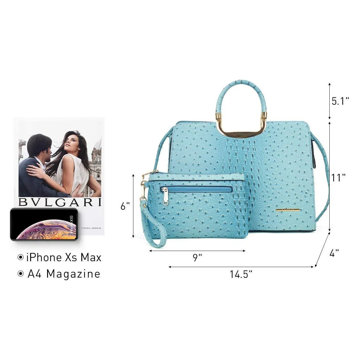 Embossed Pattern Top Handle Handbag with Matching Wallet