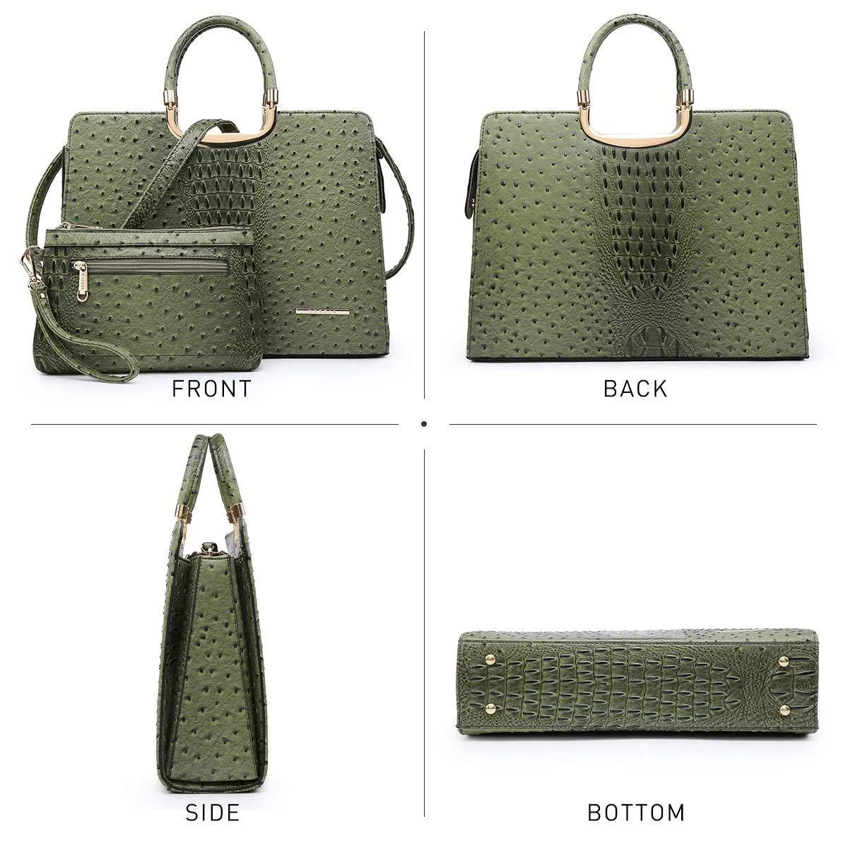 Embossed Pattern Top Handle Handbag with Matching Wallet