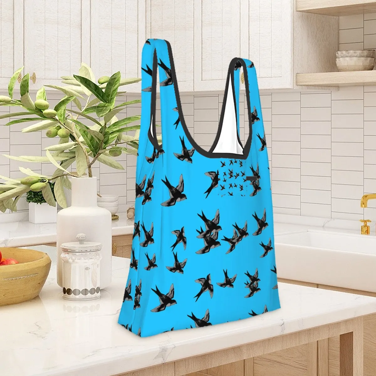 Folding Shopping Bag (polyester with storage pouch) Barn Swallows 1