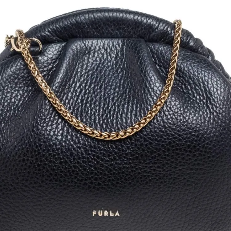 Furla Black Leather Chain Clutch