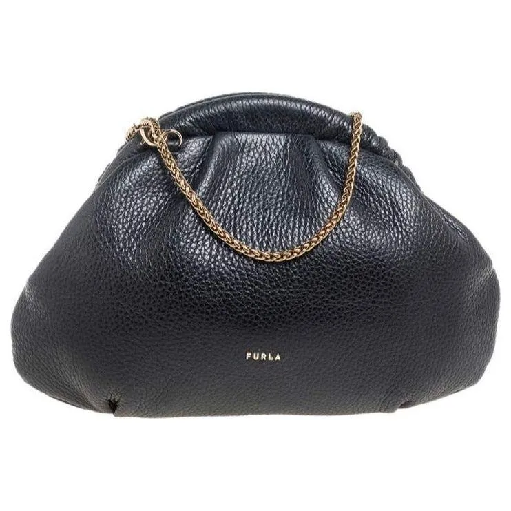 Furla Black Leather Chain Clutch