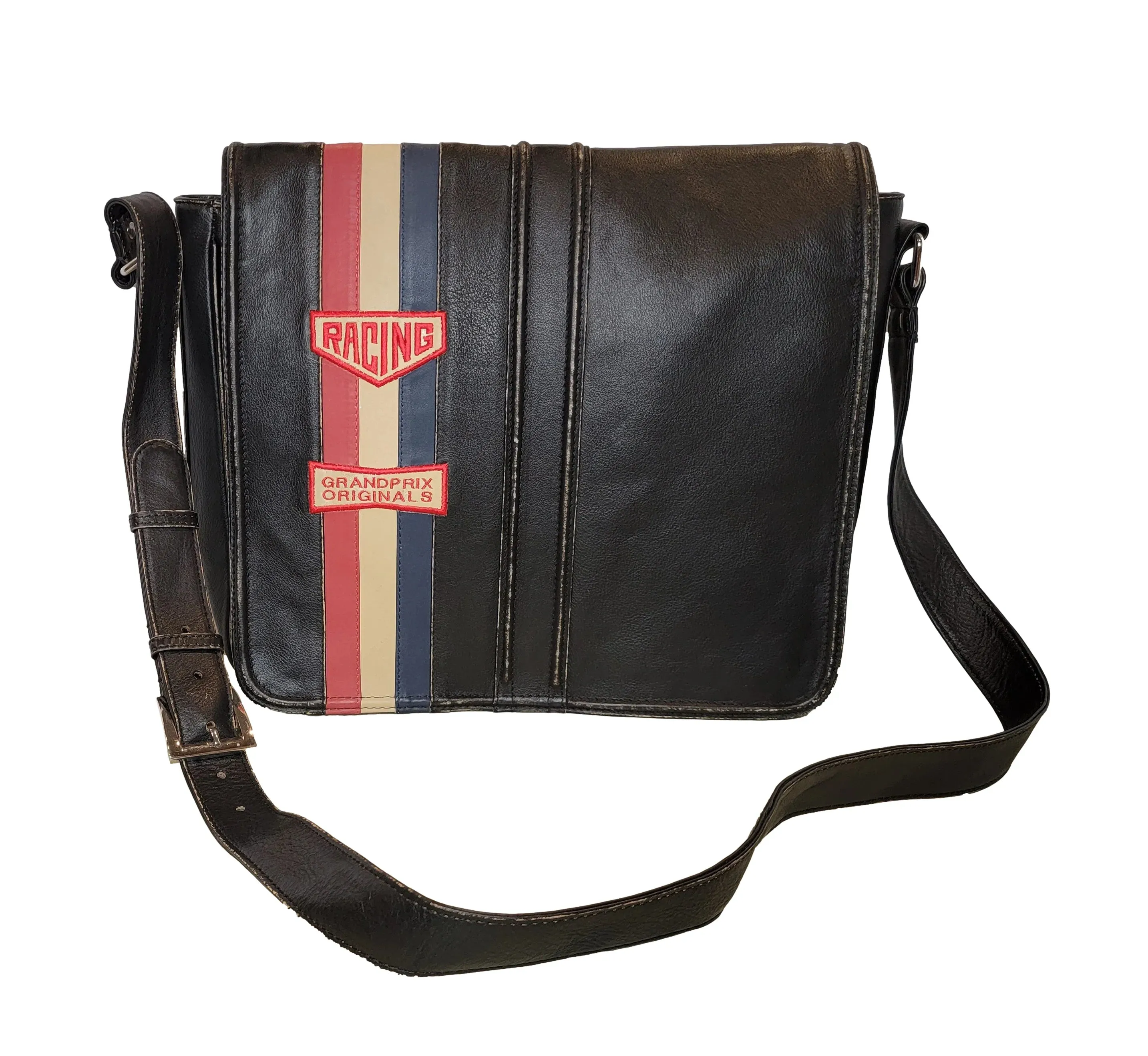 GrandPrix Originals Limited Edition Vintage Leather Silverstone Messenger Bag - Black