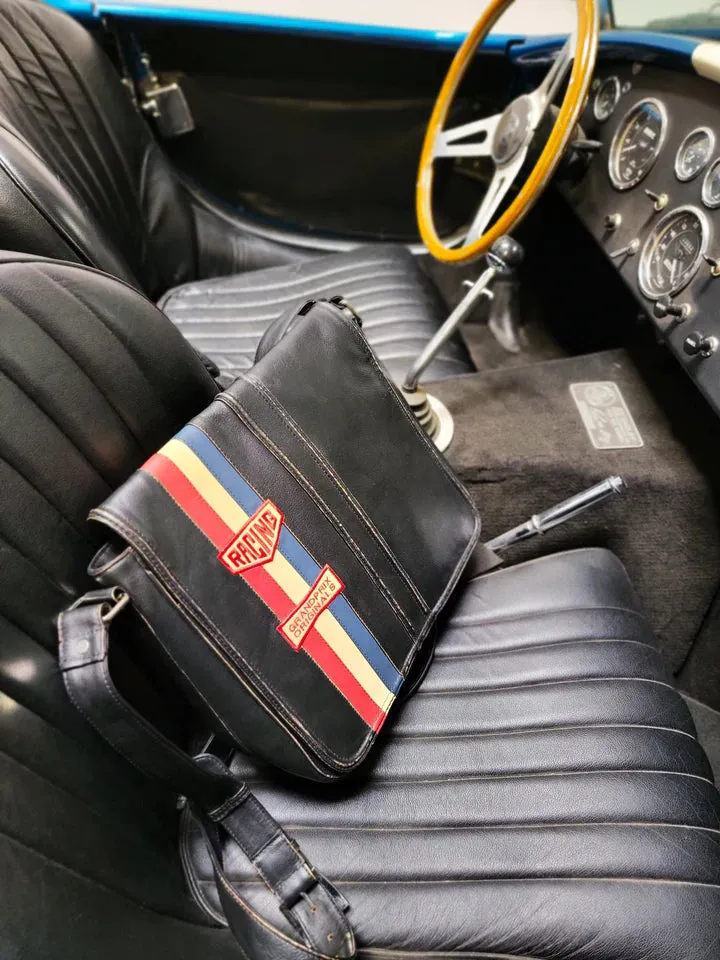 GrandPrix Originals Limited Edition Vintage Leather Silverstone Messenger Bag - Black