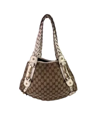 Gucci white and brown small Pelham hobo shoulder bag