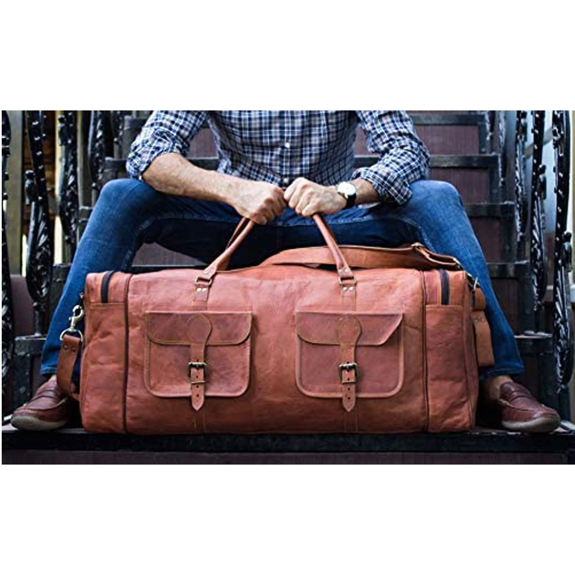 Leather Duffel Bag 30 inch Large Travel Bag Gym Sports Overnight Weekender Bag by Komal s Passion Leather