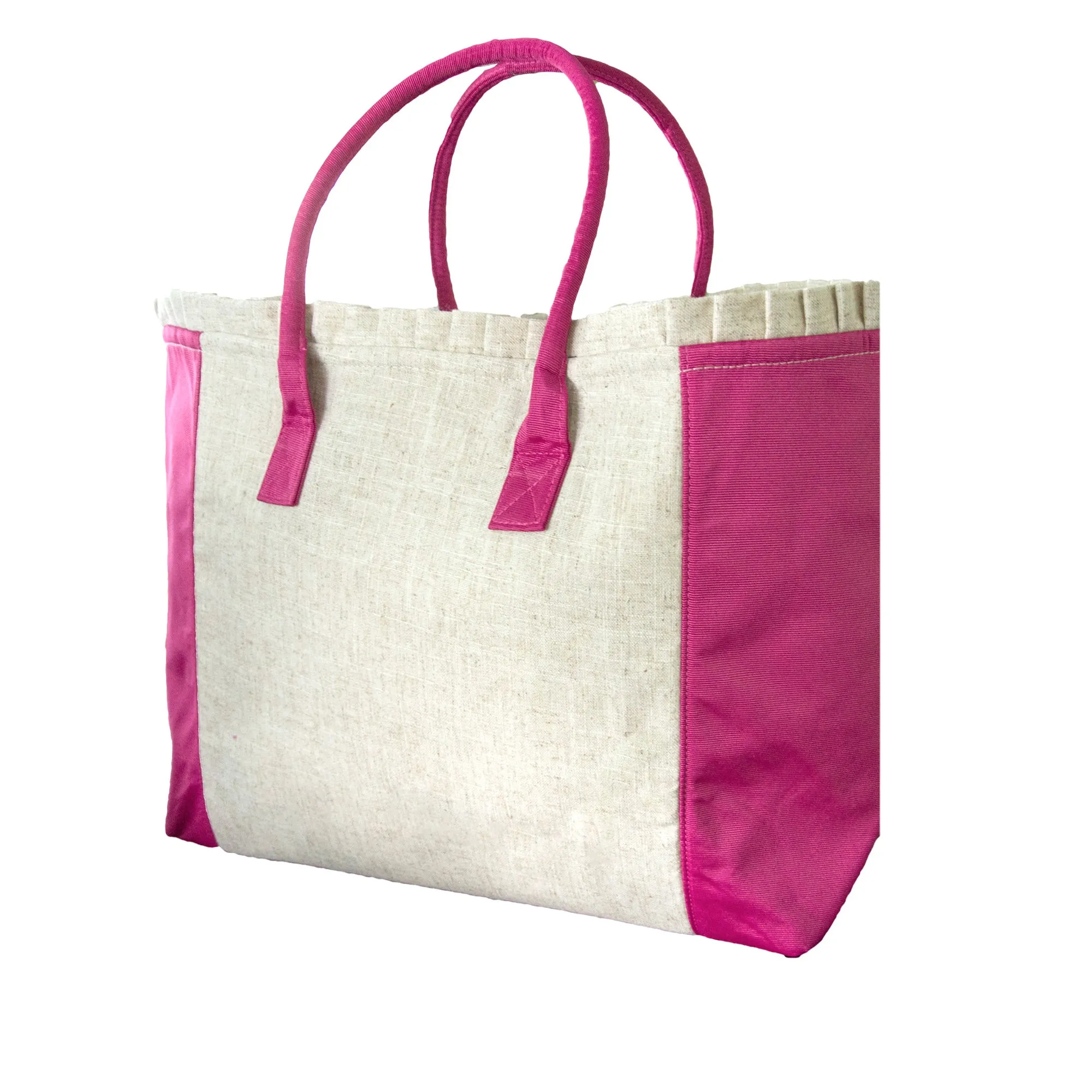 Linen Ruffle Weekender Tote Bag