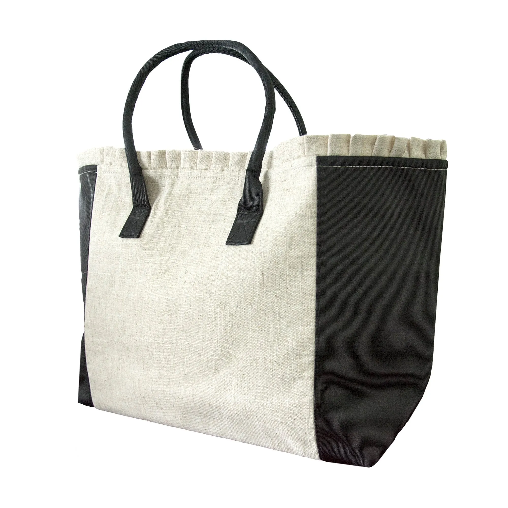 Linen Ruffle Weekender Tote Bag