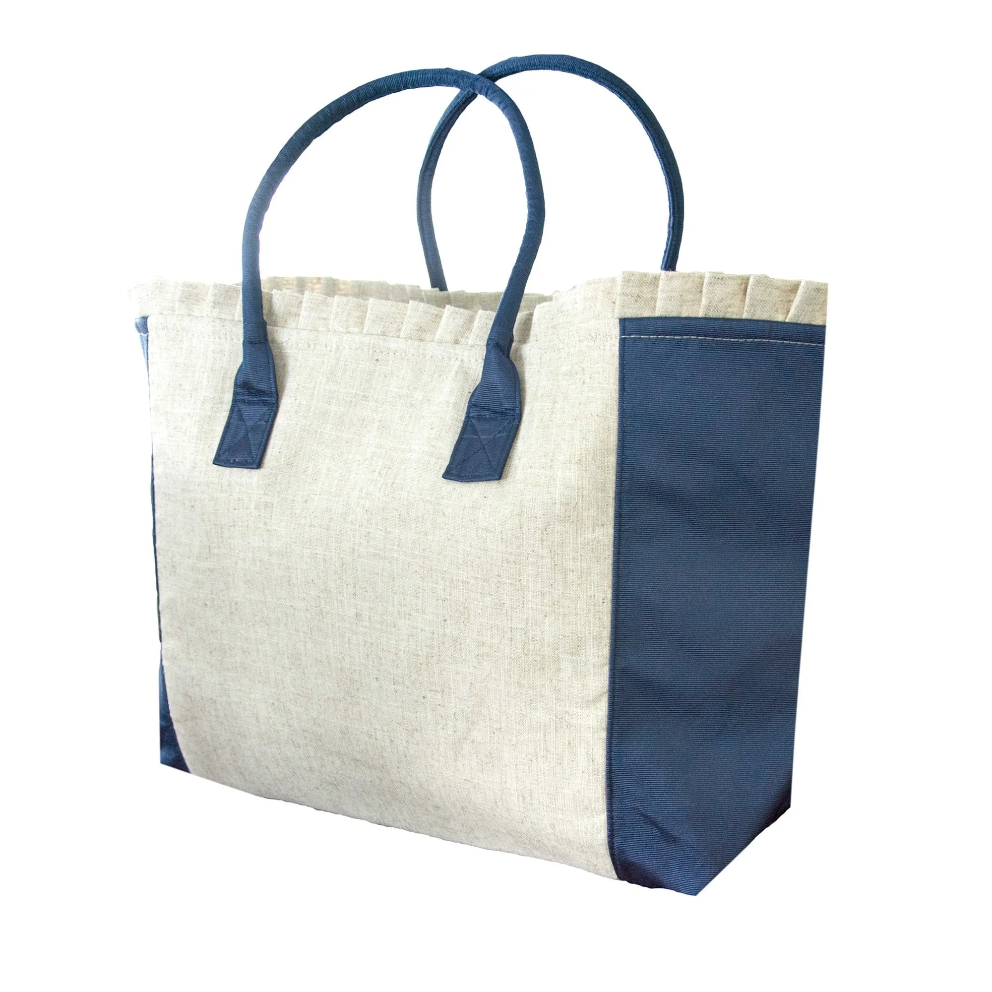 Linen Ruffle Weekender Tote Bag