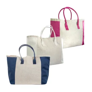 Linen Ruffle Weekender Tote Bag