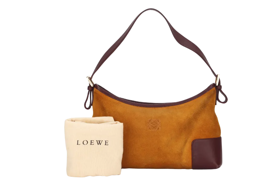 Loewe Small Yellow Suede Hobo Bag with Gold Hardware and Dust Cover - Stylish and Chic