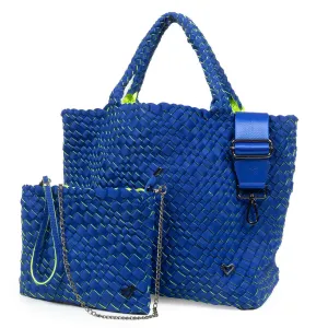 London Large Woven Tote - Cobalt & Neon